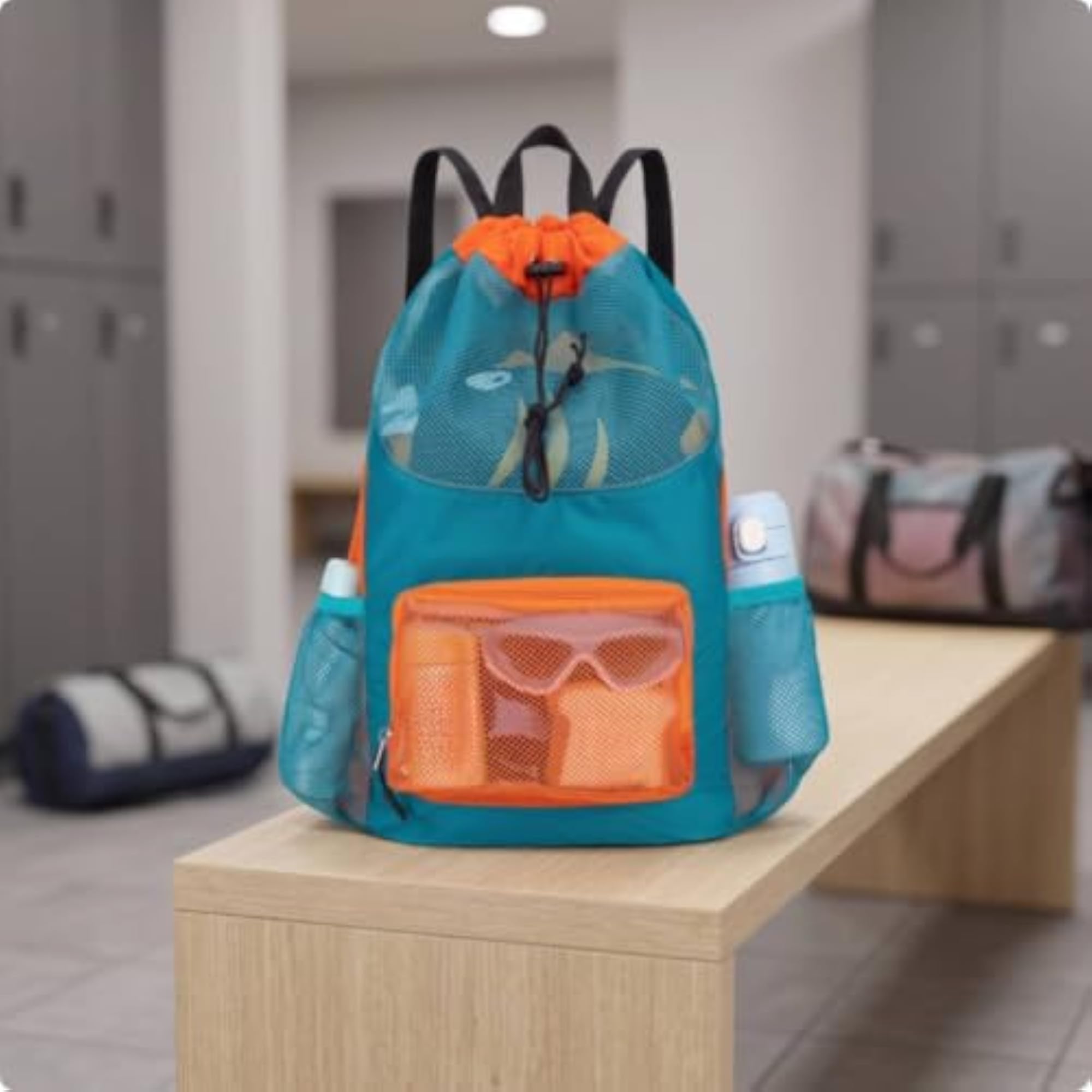Lightweight Mesh Drawstring Backpack with Pockets